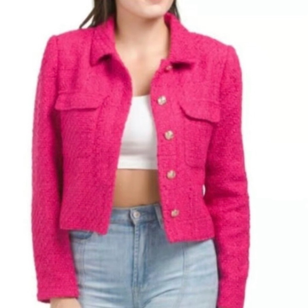 Rachel Zoe Fuchsia Cropped Tweed Blazer - Picture 14 of 14